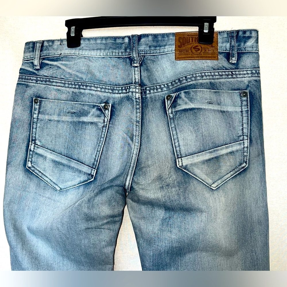 SOUTHPOLE Men’s Denim Jeans 36x32 Light Wash Straight Leg Whiskered Y2K